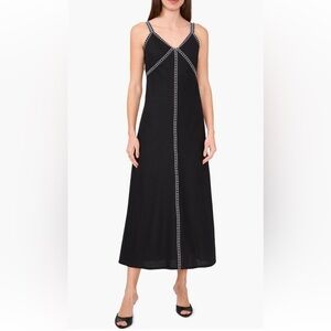 Halogen Rail Track Detail Linen Blend Midi Dressing Rich Black Size Medium NWT